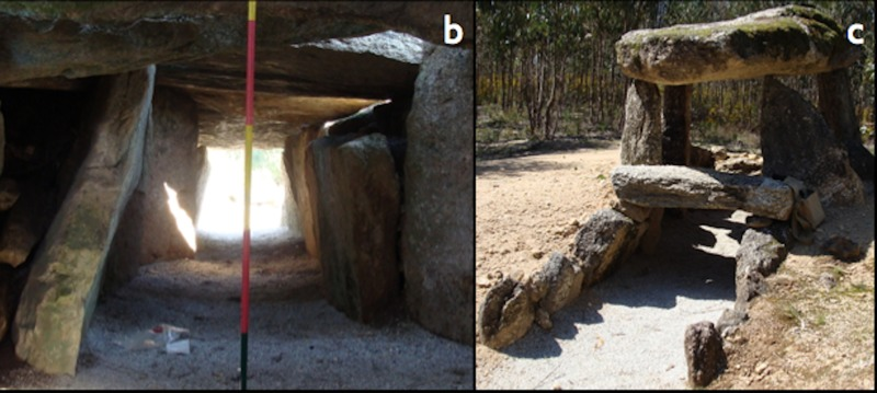 (Left) The “window of visibility” while standing in the dolmens’ chamber. (Right) Orca de Santo Tisco, a dolmen with a much smaller passage.